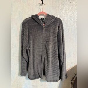 Lona Dark Gray Hooded Soft Fleece, Full Front Zip, Sz 22 / 24